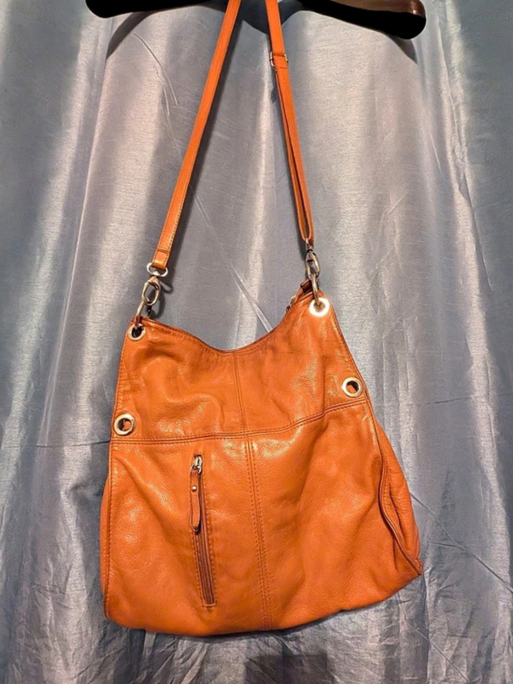 Valentina Leather Hobo Bag in Cognac Color